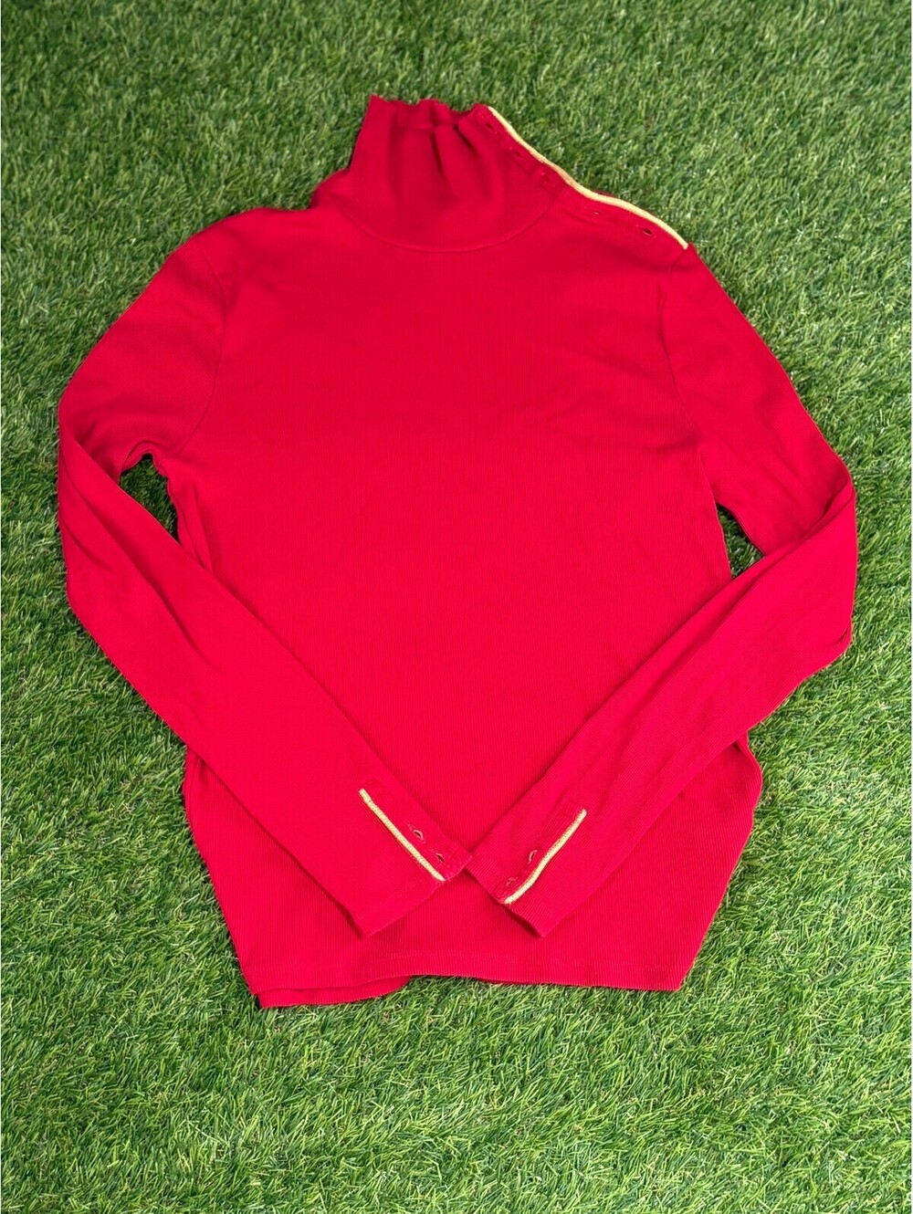 Lauren Ralph Lauren 2000s Red Cotton Turtleneck Sweater, Women's L